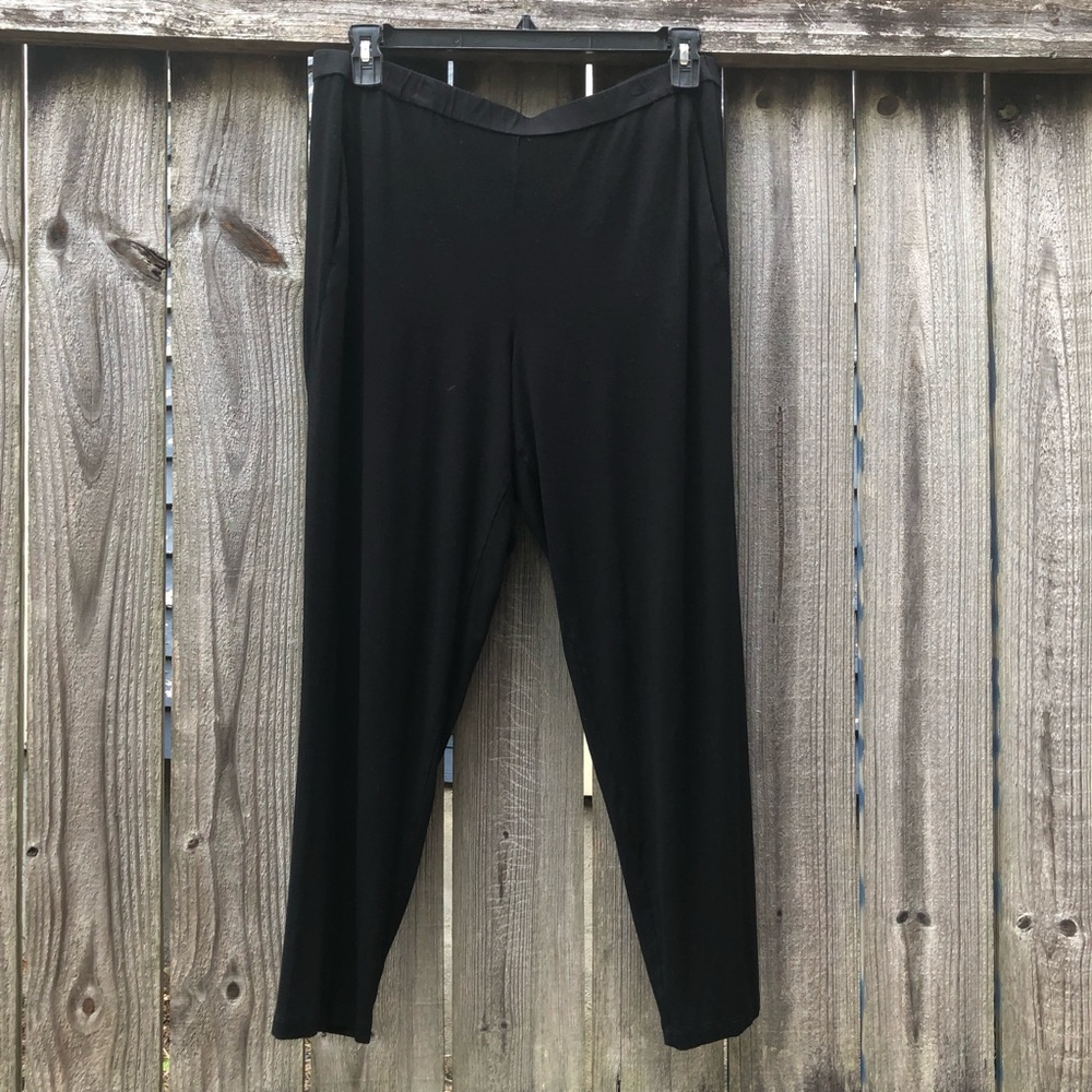 Eileen Fisher Black Pull On Pants Size L Jersey Knit Pockets Comfy
